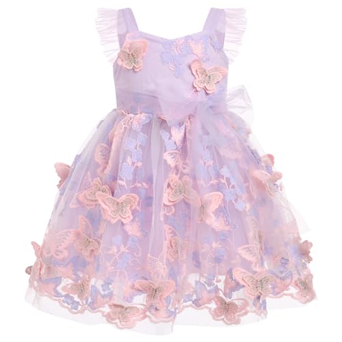 IMEKIS Kinder Baby Blumenmädchen Kleid Prinzessin Schmetterlinge Rüschen Tüll Kleid Elegant Hochzeit Brautjungfer Partykleid Geburtstag Taufkleid Festzug Ballkleid Lila 3-4 Jahre von IMEKIS