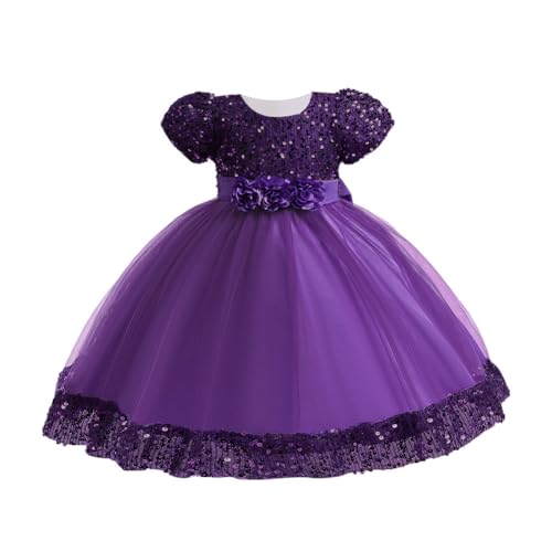 IMEKIS Kinder Baby Mädchen Blumenkleid Hochzeits Partykleid Kurzarm Pailletten Tüll Tutu Weihnachtskleid Prinzessin Geburtstag Festlich Kleid Bowknot Festzug Ballkleid Lila 3-4 Jahre von IMEKIS