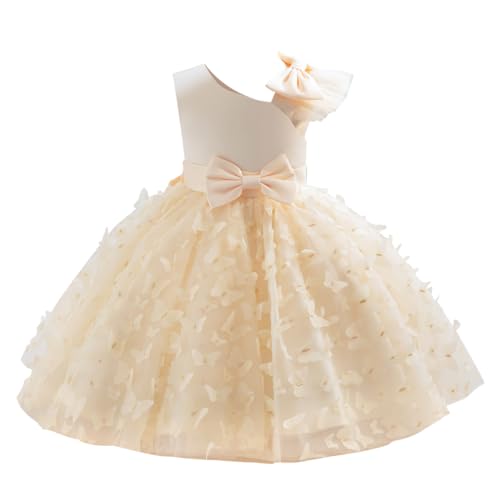 IMEKIS Kinder Baby Mädchen Geburtstag Taufkleid Ärmellos Prinzessin Bowknot Rüsche Tutu Blume Hochzeit Partykleid Elegant Formal Festzug Ballkleid Champagner 12-18 Monate von IMEKIS