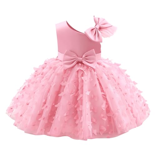 IMEKIS Kinder Baby Mädchen Geburtstag Taufkleid Ärmellos Prinzessin Bowknot Rüsche Tutu Blume Hochzeit Partykleid Elegant Formal Festzug Ballkleid Rosa 12-18 Monate von IMEKIS