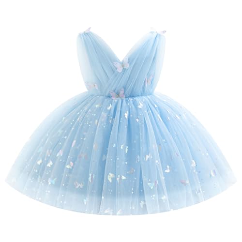 IMEKIS Kinder Baby M�dchen Schmetterling Geburtstag Kleid �rmellos V-Ausschnitt Prinzessin Glitzer R�schen T�ll Tutu Elegant Festlich Hochzeit Partykleid Blau 18-24 Monate von IMEKIS