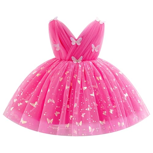 IMEKIS Kinder Baby M�dchen Schmetterling Geburtstag Kleid �rmellos V-Ausschnitt Prinzessin Glitzer R�schen T�ll Tutu Elegant Festlich Hochzeit Partykleid Hei� Rosa 18-24 Monate von IMEKIS