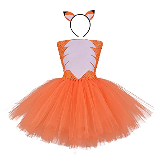 IMEKIS Kinder Baby Mädchen Tier Cosplay Kostüm Prinzessin Halloween Verkleidung Katze Schaf AFFE Löwe Fuchs Tüllkleid mit Stirnband Schwanz 3tlg Geburtstag Weihnachts Karneval Outfit von IMEKIS