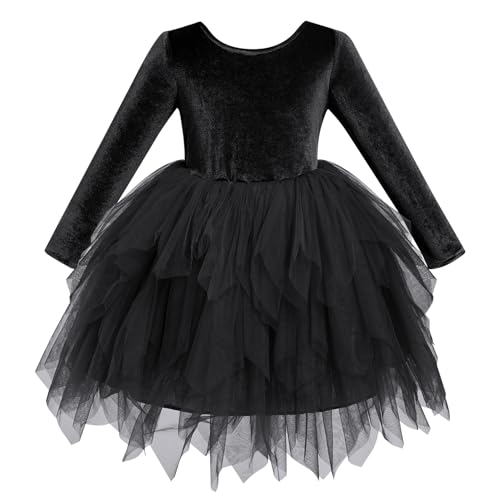 IMEKIS Kinder Baby Mädchen Weihnachtskleid Langarm Herbst Winter Samt Tüllkleid Prinzessin Hochzeit Partykleid Geburtstag Festlichskleid Schwarz 2-3 Jahre von IMEKIS