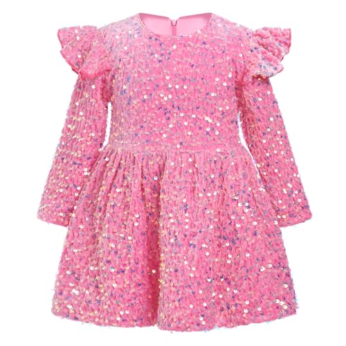 IMEKIS Kinder Baby Mädchen Weihnachtskleid Langarm Pailletten Samtkleid Prinzessin Rüschen Festlich Kleid Herbst Winter Weihnachten Geburtstag Urlaubskleid #1 Rosa 12-18 Monate von IMEKIS