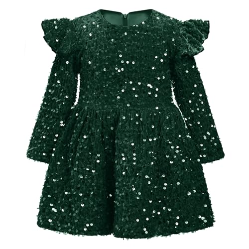IMEKIS Kinder Baby Mädchen Weihnachtskleid Langarm Pailletten Samtkleid Prinzessin Rüschen Festlich Kleid Herbst Winter Weihnachten Geburtstag Urlaubskleid Grün 4-5 Jahre von IMEKIS