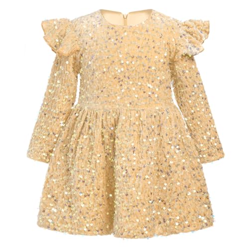 IMEKIS Kinder Baby Mädchen Weihnachtskleid Langarm Pailletten Samtkleid Prinzessin Rüschen Festlich Kleid Herbst Winter Weihnachten Geburtstag Urlaubskleid Khaki 12-18 Monate von IMEKIS