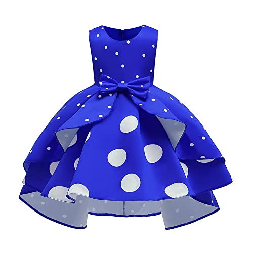 IMEKIS Kinder Blumenmädchen Kleid Vintage Polka Dots Rüschen Partykleid Prinzessin Hi-lo Tutu Rock Bowknot Hochzeit Festlichkleid Geburtstag Outfit Festzug Ballkleid Blau 4-5 Jahre von IMEKIS