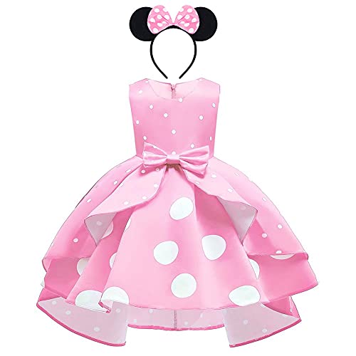 IMEKIS Kinder Blumenmädchen Kleid Vintage Polka Dots Rüschen Partykleid Prinzessin Hi-lo Tutu Rock Bowknot Hochzeit Festlichkleid Geburtstag Outfit Festzug Ballkleid Rosa 10-11 Jahre von IMEKIS