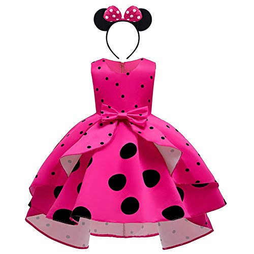 IMEKIS Kinder Blumenmädchen Kleid Vintage Polka Dots Rüschen Partykleid Prinzessin Hi-lo Tutu Rock Bowknot Hochzeit Festlichkleid Geburtstag Outfit Festzug Ballkleid Rose 4-5 Jahre von IMEKIS