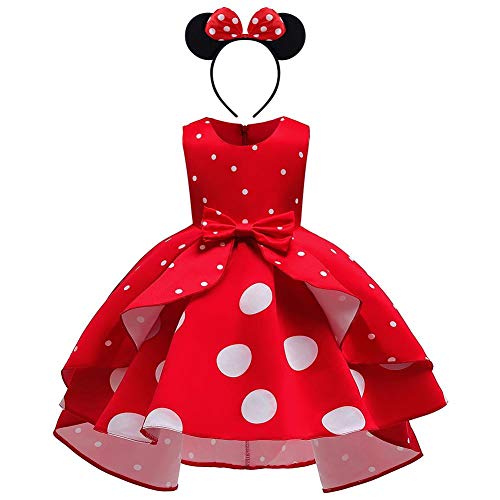 IMEKIS Kinder Blumenmädchen Kleid Vintage Polka Dots Rüschen Partykleid Prinzessin Hi-lo Tutu Rock Bowknot Hochzeit Festlichkleid Geburtstag Outfit Festzug Ballkleid Rot 2-3 Jahre von IMEKIS