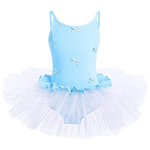 IMEKIS Kinder Mädchen Ballettkleid Ärmelloses Gymnastik Tanztrikot mit Tüllrock Einteilige Ballettanzug Ballerina Tanzkleidung Bowknot Tanzen Performance Kostüm Blau 6-7 Jahre von IMEKIS