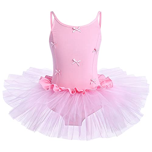 IMEKIS Kinder Mädchen Ballettkleid Ärmelloses Gymnastik Tanztrikot mit Tüllrock Einteilige Ballettanzug Ballerina Tanzkleidung Bowknot Tanzen Performance Kostüm Rosa 3-4 Jahre von IMEKIS