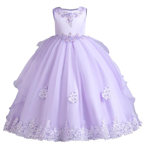 IMEKIS Kinder Mädchen Brautjungfer Kleid Ärmellos Blumenstickerei Festlich Partykleid Prinzessin Pailletten Abendkleid Hochzeit Geburtstag Taufkleid Lang Festzug Ballkleid von IMEKIS