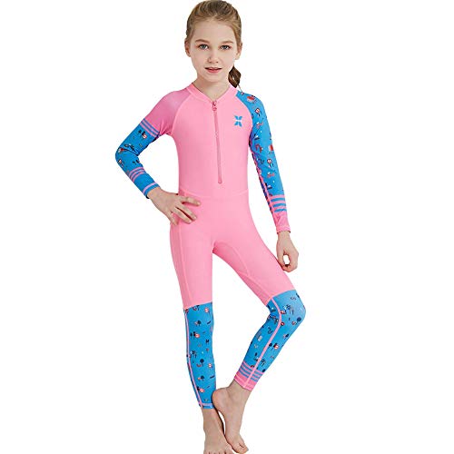 IMEKIS Kinder Rash Guard Mädchen Jungen Badeanzug Langarm Tauchanzug Bademode Einteiler Ganzkörper Surfen Wetsuit UV-Schutz UPF 50+ Badeanzug für Wassersport 2–8 Jahre Gr. 6-7 Jahre, rose von IMEKIS