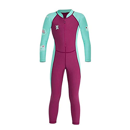 IMEKIS Kinder Rashguard Mädchen Jungen Badeanzug Langarm Tauchanzug Bademode Einteiler Ganzkörper Surfen Neoprenanzug UV-Schutz UPF 50+ Badeanzug für Wassersport 2-8 Jahre, fuchsia, 5-6 Jahre von IMEKIS