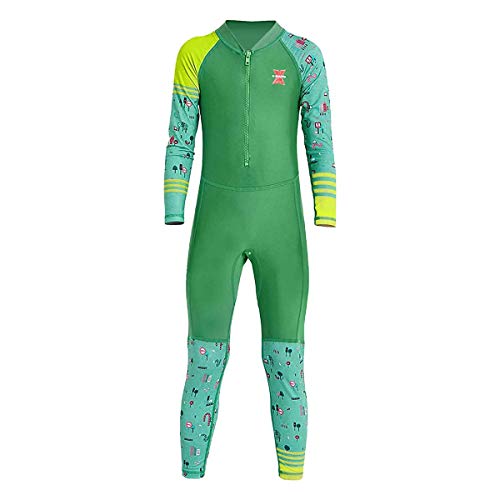 IMEKIS Kinder Rashguard Mädchen Jungen Badeanzug Langarm Tauchanzug Bademode Einteiler Ganzkörper-Surfen Neoprenanzug UV-Schutz UPF 50+ Baden Badeanzug für Wassersport 2-8 Jahre, grün, 7-8 Jahre von IMEKIS
