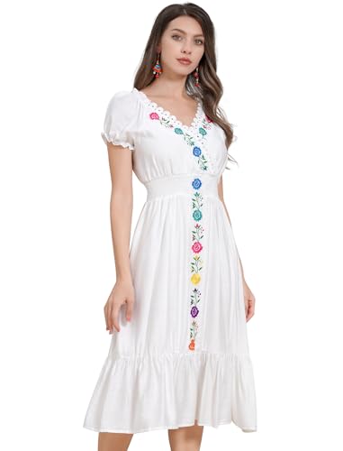IMEKIS Kleid Damen Mexikanisches Cinco De Mayo Kleider Kurzarm V-Ausschnitt Blumenstickerei Gesmokte Sommerkleid Fiesta Totenfest Hallowen Karneval Kostüm Weiß S IMEKIS Kleid Damen Mexikanisches Cinco De Mayo Kleider Kurzarm V-Ausschnitt Blumenstickerei Gesmokte Sommerkleid Fiesta Totenfest Hallowen Karneval Kostüm Weiß S von IMEKIS