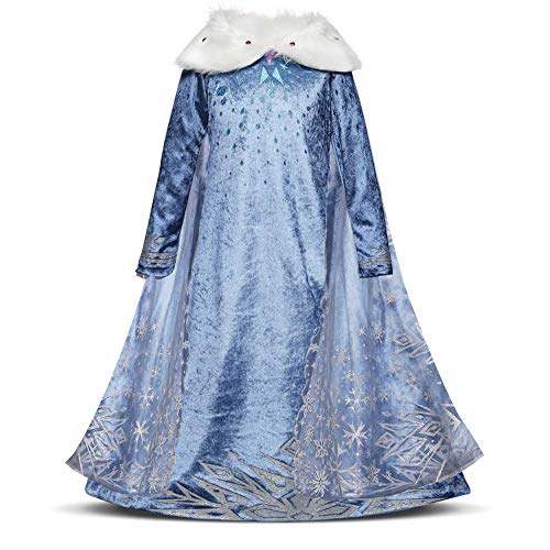 IMEKIS Mädchen Anna Elsa Kleid Prinzessin Eiskönigin Kostüm Halloween Cosplay Verkleidung Faschingskostüm mit Umhang Kinder Geburtstag Festlich Partykleid Weihnachten Partei Outfit Blau 3-4 Jahre von IMEKIS
