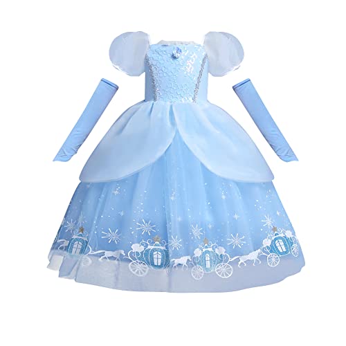 IMEKIS Mädchen Aschenputtel Kostüm Prinzessin Cinderella Schmetterling Kleid Halloween Weihnachts Fasching Verkleiden Geburtstag Partykleid Pailletten Blume Tutu Fee Cosplay Outfit Blau 2-3 Jahre von IMEKIS