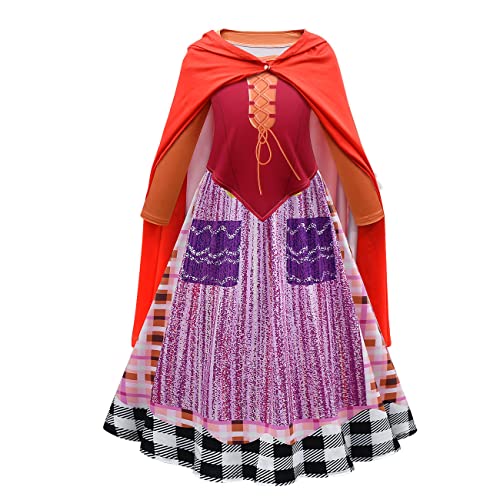 IMEKIS Mädchen Halloween Teufel Hexe Kostüm Winifred Sarah Mary Sanderson Fancy Cosplay Kleid Prinzessin Böse Königin Ankleiden mit Umhang Kind Geburtstag Karneval Party Outfit Rot 13-14 Jahre von IMEKIS