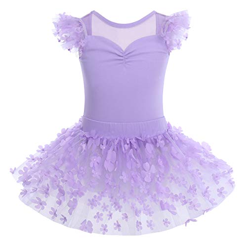 IMEKIS Mädchen Kinder Ballett Kleid Baumwolle Gymnastik Trikot Tutu Rock Fliegenärmel Rückenfrei Blume Bodysuit Tanz Kostüm Prinzessin Fee Ballerina Dancewear Lila 3-4 Jahre von IMEKIS