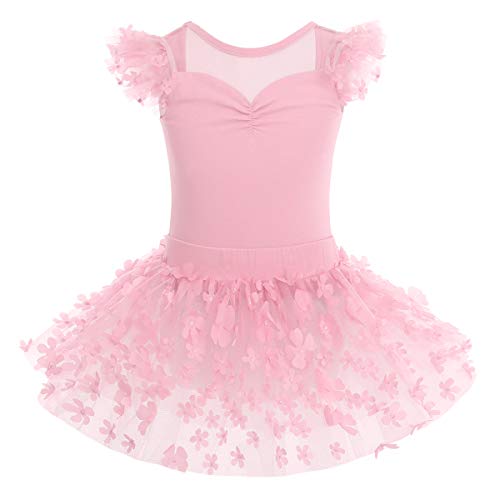 IMEKIS Mädchen Kinder Ballett Kleid Baumwolle Gymnastik Trikot Tutu Rock Fliegenärmel Rückenfrei Blume Bodysuit Tanz Kostüm Prinzessin Fee Ballerina Dancewear Rosa 7-8 Jahre von IMEKIS