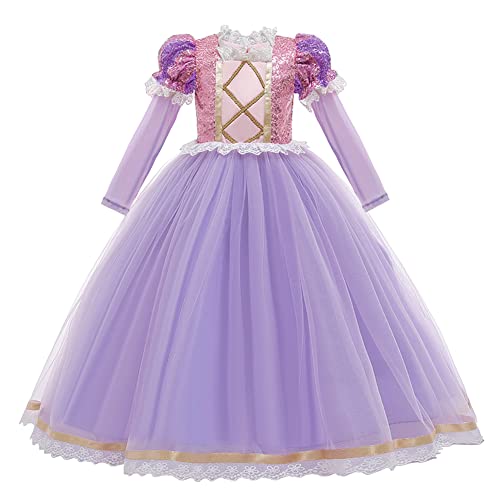 IMEKIS Mädchen Rapunzel Kostüm Prinzessin Weihnachten Verkleiden Fancy Karneval Cosplay Party Tutu Pailletten Blumenspitze Tüll Kleid Geburtstag Outfit von IMEKIS