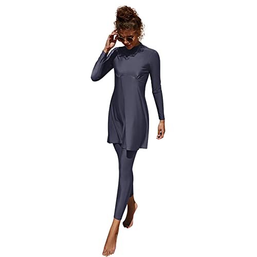 IMEKIS Muslimische Burkini Bademode für Frauen Zweiteilige Bescheidener Badeanzug Islamischer Arabischer Schwimmanzug Langarm Badeoberteil Kleid mit Hose Tankini Set Badebekleidung Dunkelblau L von IMEKIS