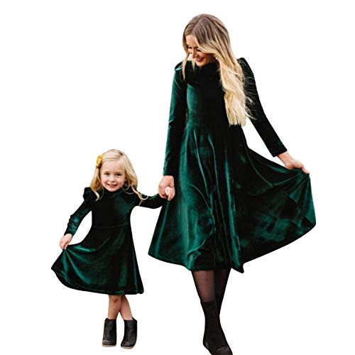 IMEKIS Mutter Tochter Weihnachtskleid Damen M?dchen Langarm Samt Herbst Winter Partykleid mit Taschen Eltern Kind Partnerlook Familie Passende Outfit von IMEKIS