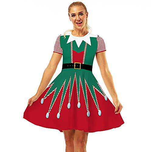 IMEKIS Mutter Tochter Weihnachtskleid Prinzessin Weihnachtsmütze Geschenk Druck Weihnachtskostüm Eltern Kind Familie Passendes Outfit Frauen Mädchen A Linie Swing Partykleid Grün L von IMEKIS