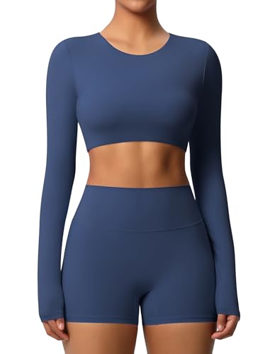 IMEKIS Sport Outfit Damen Fitness Set Langarm Yoga BH mit High Waist Shorts Zweiteiler Yoga Bekleidung Jogginganzug Kurz Sportanzug Gym Trainingsanzüge Dunkelblau S IMEKIS Sport Outfit Damen Fitness Set Langarm Yoga BH mit High Waist Shorts Zweiteiler Yoga Bekleidung Jogginganzug Kurz Sportanzug Gym Trainingsanzüge Dunkelblau S von IMEKIS