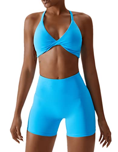IMEKIS Sport Set Damen Zweiteiler Gym Fitness Yoga Bekleidung Twist Vorne Rückenfreier Sport BH und Hohe Taille Leggins Kurz Trainingsanzug Workout Outfit Blau XL IMEKIS Sport Set Damen Zweiteiler Gym Fitness Yoga Bekleidung Twist Vorne Rückenfreier Sport BH und Hohe Taille Leggins Kurz Trainingsanzug Workout Outfit Blau XL von IMEKIS