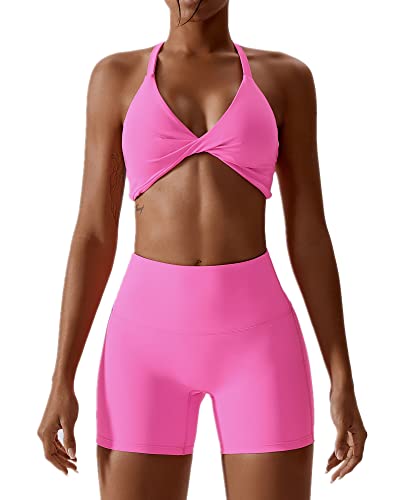 IMEKIS Sport Set Damen Zweiteiler Gym Fitness Yoga Bekleidung Twist Vorne Rückenfreier Sport BH und Hohe Taille Leggins Kurz Trainingsanzug Workout Outfit Heiß Rosa M IMEKIS Sport Set Damen Zweiteiler Gym Fitness Yoga Bekleidung Twist Vorne Rückenfreier Sport BH und Hohe Taille Leggins Kurz Trainingsanzug Workout Outfit Heiß Rosa M von IMEKIS