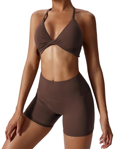 IMEKIS Sport Set Damen Zweiteiler Gym Fitness Yoga Bekleidung Twist Vorne Rückenfreier Sport BH und Hohe Taille Leggins Kurz Trainingsanzug Workout Outfit Kaffee M IMEKIS Sport Set Damen Zweiteiler Gym Fitness Yoga Bekleidung Twist Vorne Rückenfreier Sport BH und Hohe Taille Leggins Kurz Trainingsanzug Workout Outfit Kaffee M von IMEKIS