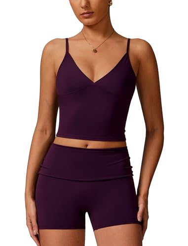 IMEKIS Sport Set für Damen Gym Outfit Gepolstert Yoga Crop Top und High Waist Shorts Zweiteiler Sportanzug Sommer Fitness Workout Bekleidung Trauben Lila M IMEKIS Sport Set für Damen Gym Outfit Gepolstert Yoga Crop Top und High Waist Shorts Zweiteiler Sportanzug Sommer Fitness Workout Bekleidung Trauben Lila M von IMEKIS