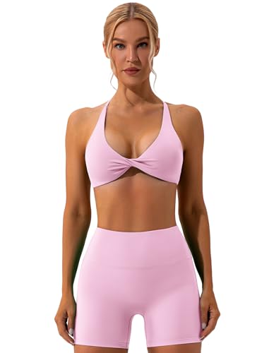 IMEKIS Sport Set für Damen Gym Outfit Twist vorne Kreuz Zurück Yoga BH und Hohe Taille Shorts Zweiteiler Sportanzug Sommer Fitness Workout Bekleidung Rosa M IMEKIS Sport Set für Damen Gym Outfit Twist vorne Kreuz Zurück Yoga BH und Hohe Taille Shorts Zweiteiler Sportanzug Sommer Fitness Workout Bekleidung Rosa M von IMEKIS
