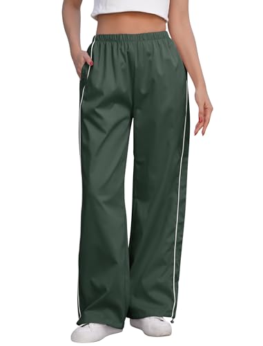 Jogginghose Damen Sweatpants Elastische High Waist Sporthose Punk Hip Hop Tanzhose Freizeit Hose mit Kordelzug Verjüngte Beine und Taschen Armeegrün S von IMEKIS