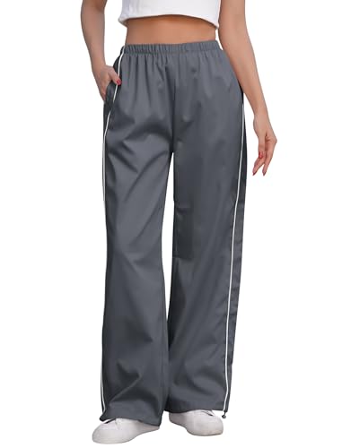 Jogginghose Damen Sweatpants Elastische High Waist Sporthose Punk Hip Hop Tanzhose Freizeit Hose mit Kordelzug Verjüngte Beine und Taschen Dunkelgrau L von IMEKIS