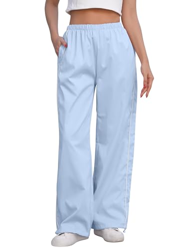Jogginghose Damen Sweatpants Elastische High Waist Sporthose Punk Hip Hop Tanzhose Freizeit Hose mit Kordelzug Verjüngte Beine und Taschen Hellblau S von IMEKIS