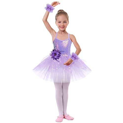 Kind Mädchen Ballettkleid Ärmelloses Pailletten Ballettanzug Ballettbody Tutu Glänzend Tüll Rock Fee Ballettkleidung Ballerina Tanzkleidung Ballett Kostüm Sport Outfit Lila 7-8 Jahre von IMEKIS