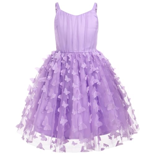 Kinder Baby Mädchen Schmetterlinge TüllKleid Prinzessin Ärmelloses Rüschen Geburtstag Tutu Kleid A-Linie Boho Sommerkleid Freizeitskleid Lila 3-4 Jahre von IMEKIS