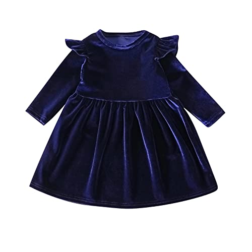 Kinder Kleinkind Baby Mädchen Weihnachten Kleid Prinzessin A Linie Rüsche Langarm Samt Herbst Winter Partykleid Einfarbig Geburtstag Urlaub Festzug Ballkleid Dunkelblau 9-12 Monate von IMEKIS