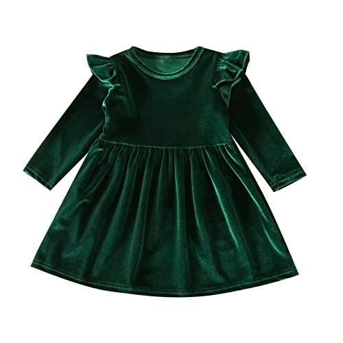 Kinder Kleinkind Baby Mädchen Weihnachten Kleid Prinzessin A Linie Rüsche Langarm Samt Herbst Winter Partykleid Einfarbig Geburtstag Urlaub Festzug Ballkleid Grün 12-18 Monate von IMEKIS