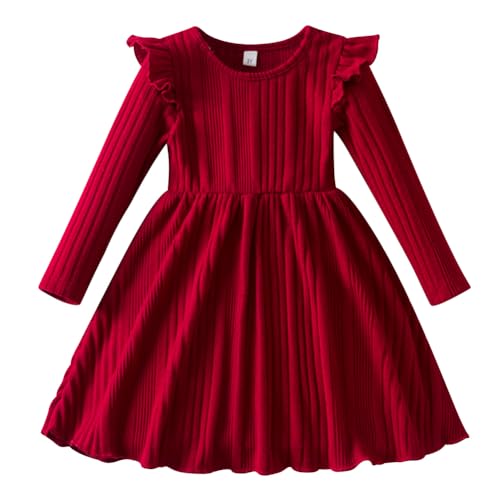 Kinder M�dchen Strickkleid R�sche Langarm Herbst Winter Pullover Kleid Prinzessin A-Linie Weihnachten Partykleid Freizeitskleid Rot 6 Jahre von IMEKIS