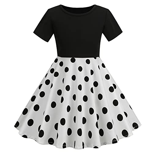 Kinder Mädchen 1950er Vintage Polka Dots Kleid A Line Ärmelloses Tupfen Sommerkleid Knielang Faltenrock Retro Swing Kleid Prinzessin Hochzeit Geburtstag Partykleid Festzug Ballkleid 9-10 Jahre von IMEKIS