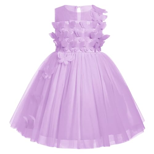 Kinder Mädchen Schmetterling Kleid Ärmellos Vokuhila Rüschen Tüll Tutu Kleid A-Linie Elgeant Geburtstag Festzug Partykleid Hochzeit Festlichskleid Lila 5-6 Jahre von IMEKIS