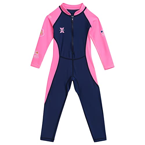 Kinder Rashguard Mädchen Jungen Badeanzug Langarm Tauchanzug Bademode Einteiler Ganzkörper-Surfen Neoprenanzug UV-Schutz UPF 50+ Baden Badeanzug für Wassersport Dunkelblau 5-6 Jahre von IMEKIS