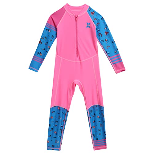 IMEKIS Kinder Rashguard Mädchen Jungen Badeanzug Langarm Tauchanzug Bademode Einteiler Ganzkörper-Surfen Neoprenanzug UV-Schutz UPF 50+ Baden Badeanzug für Wassersport 2-8 Jahre, rose, 5-6 Years von IMEKIS