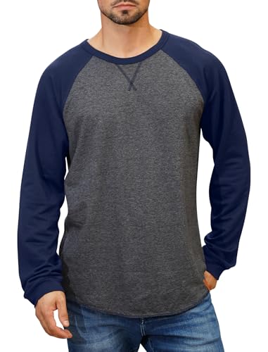Langarmshirt Herren Langarm Raglan Kontrast T-Shirt Casual Lose Fit Baseball-T-Shirts Rundhalsausschnitt Basic Tops Männer Freizeithemd Dunkelblau M von IMEKIS